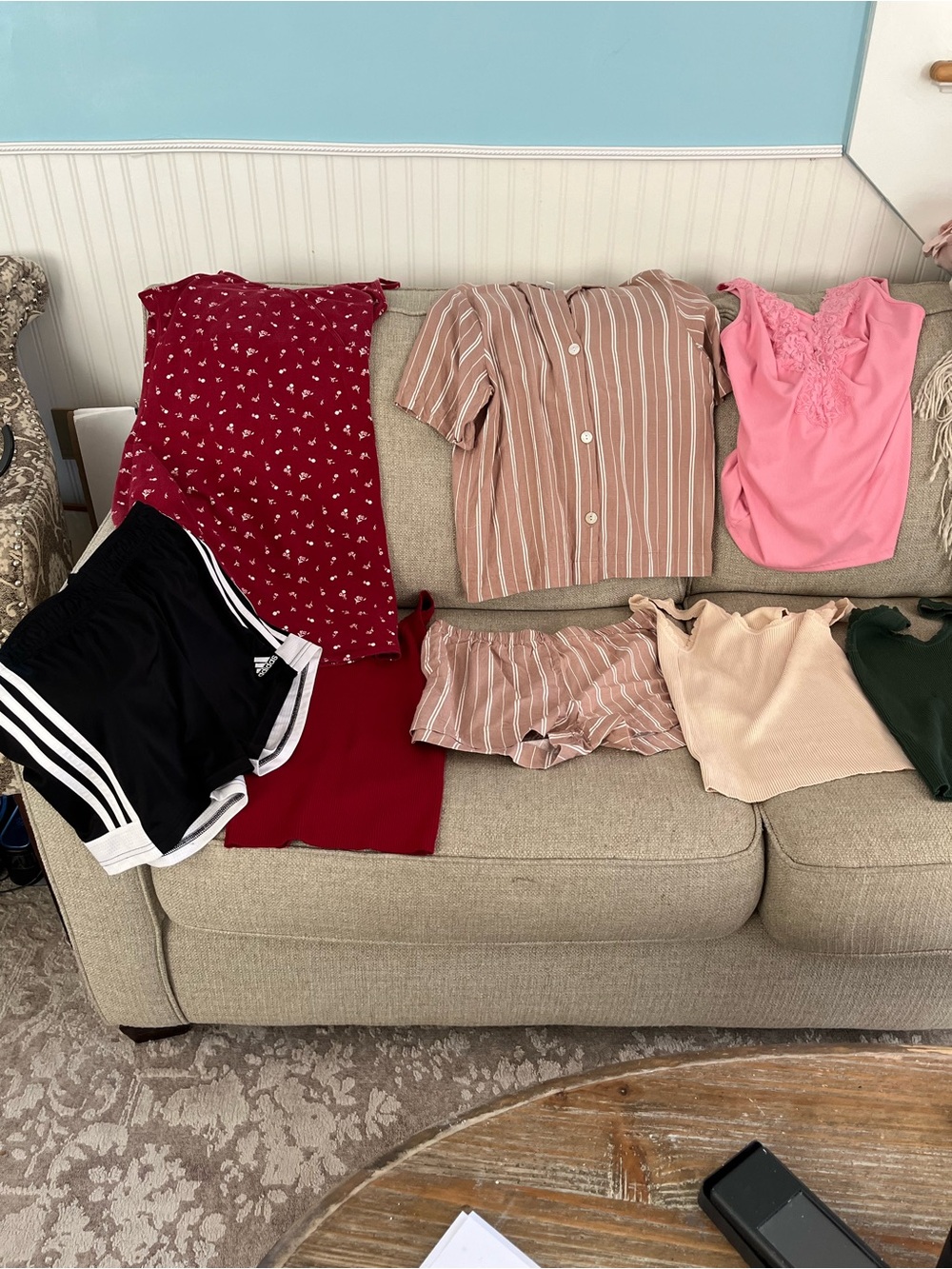 Women's Pink Lace Trim Top and Lot of Clothes